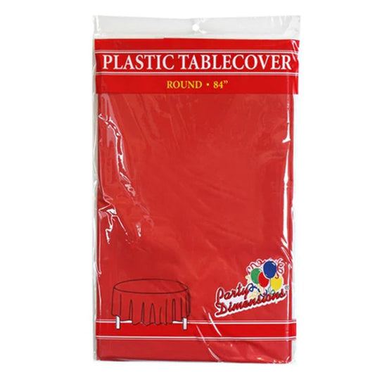 *WHOLESALE* 84'' Round Red Table Cloth Plastic Disposable 36/Case Table Cover Party Dimensions