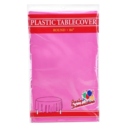 *WHOLESALE* 84'' Round Hot Pink Table Cloth Plastic Disposable 36/Case Table Cover Party Dimensions