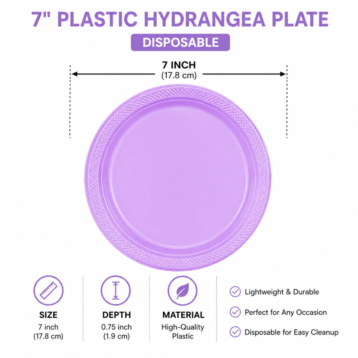 7" Plastic Hydrangea Plastic Plate Disposable Disposable Plates Party Dimensions