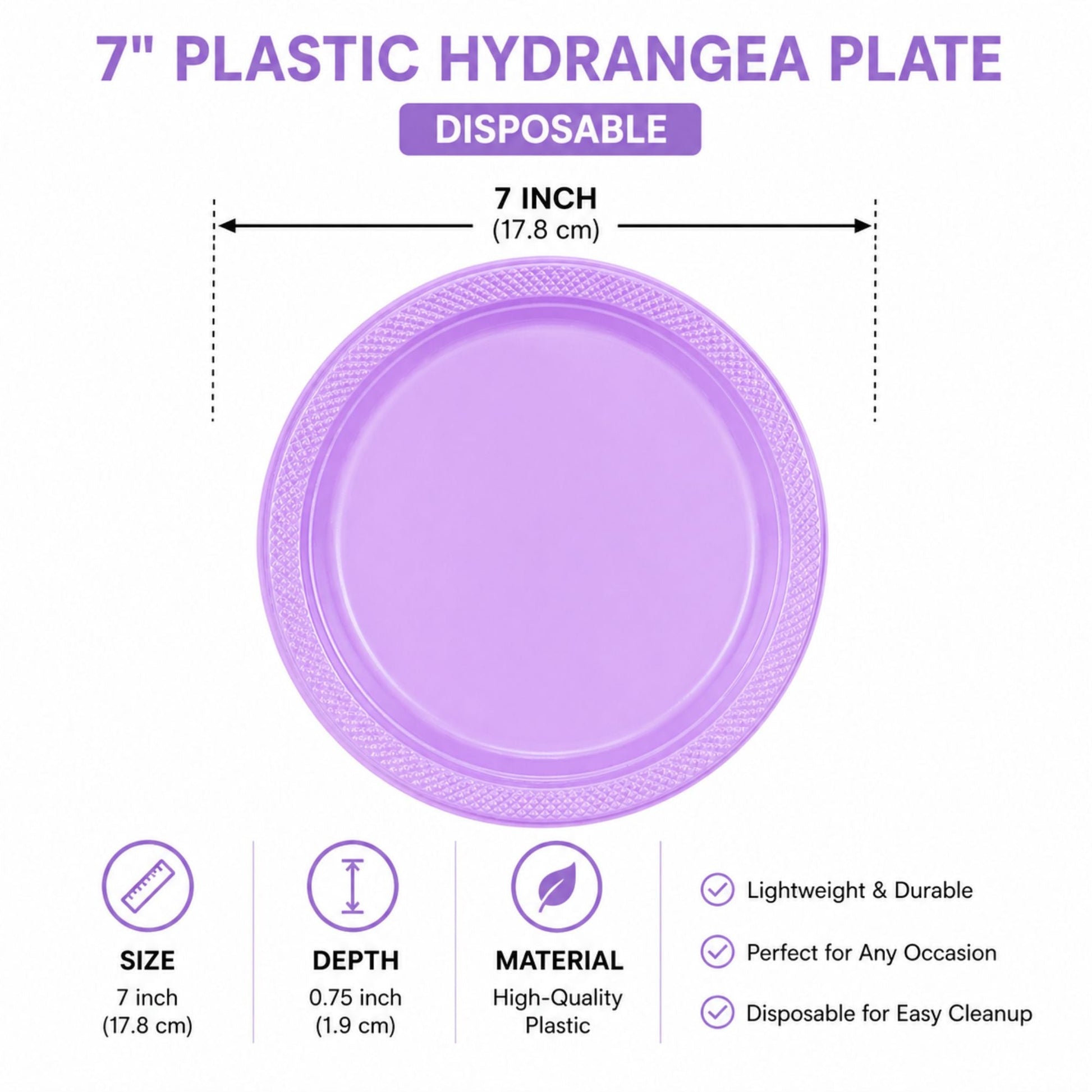 7" Plastic Hydrangea Plastic Plate Disposable Disposable Plates Party Dimensions