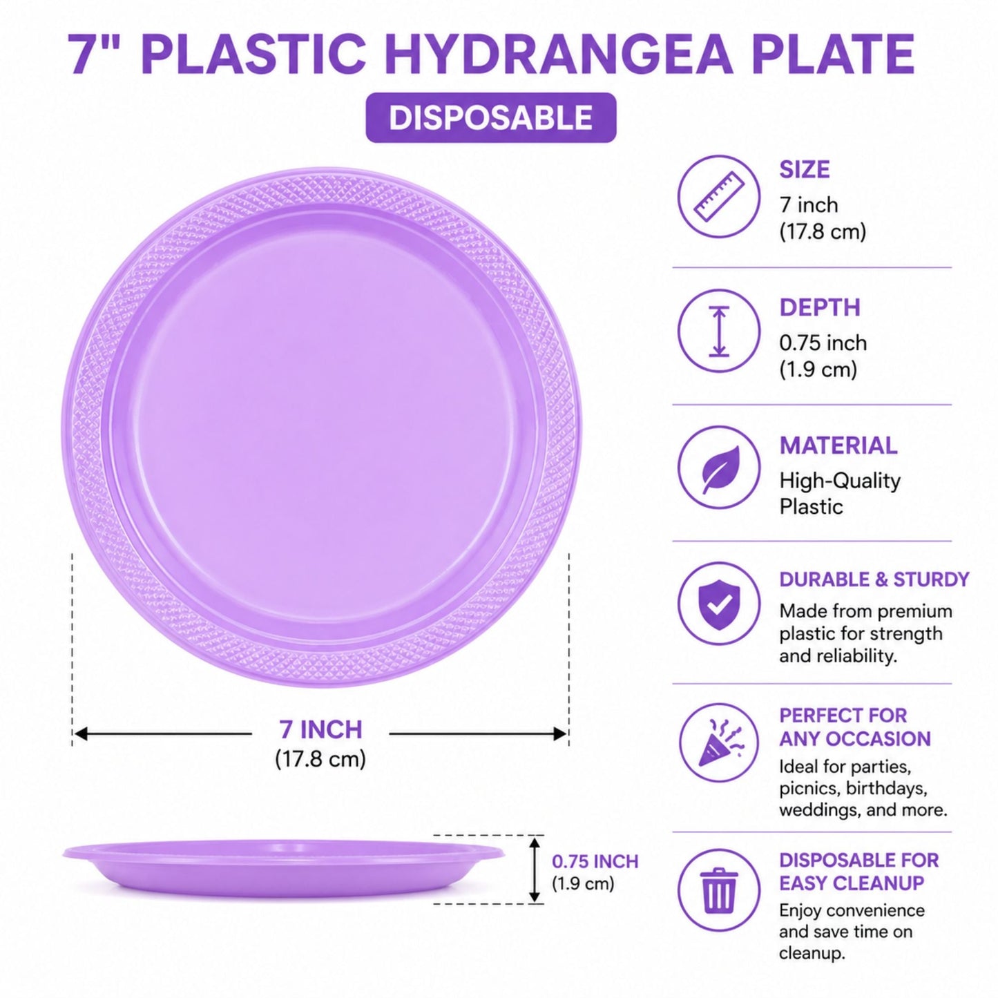 7" Plastic Hydrangea Plastic Plate Disposable Disposable Plates Party Dimensions