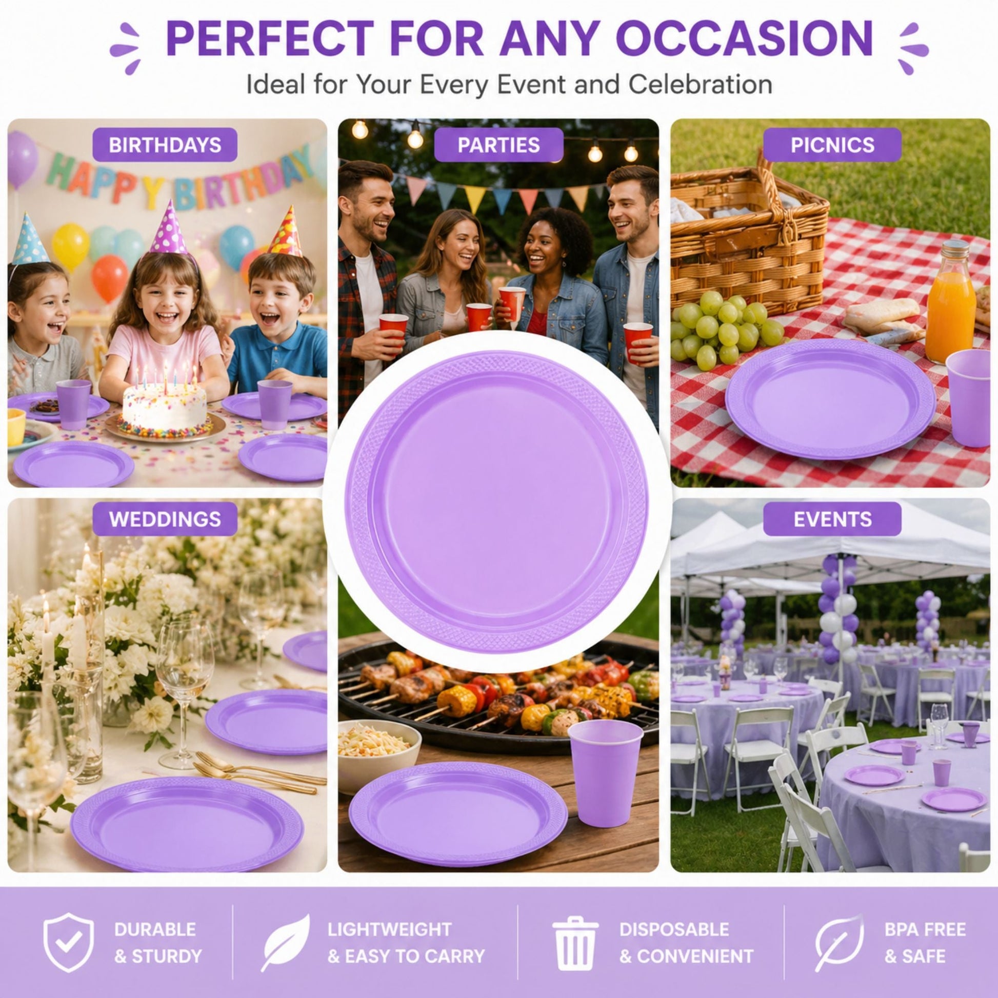 7" Plastic Hydrangea Plastic Plate Disposable Disposable Plates Party Dimensions
