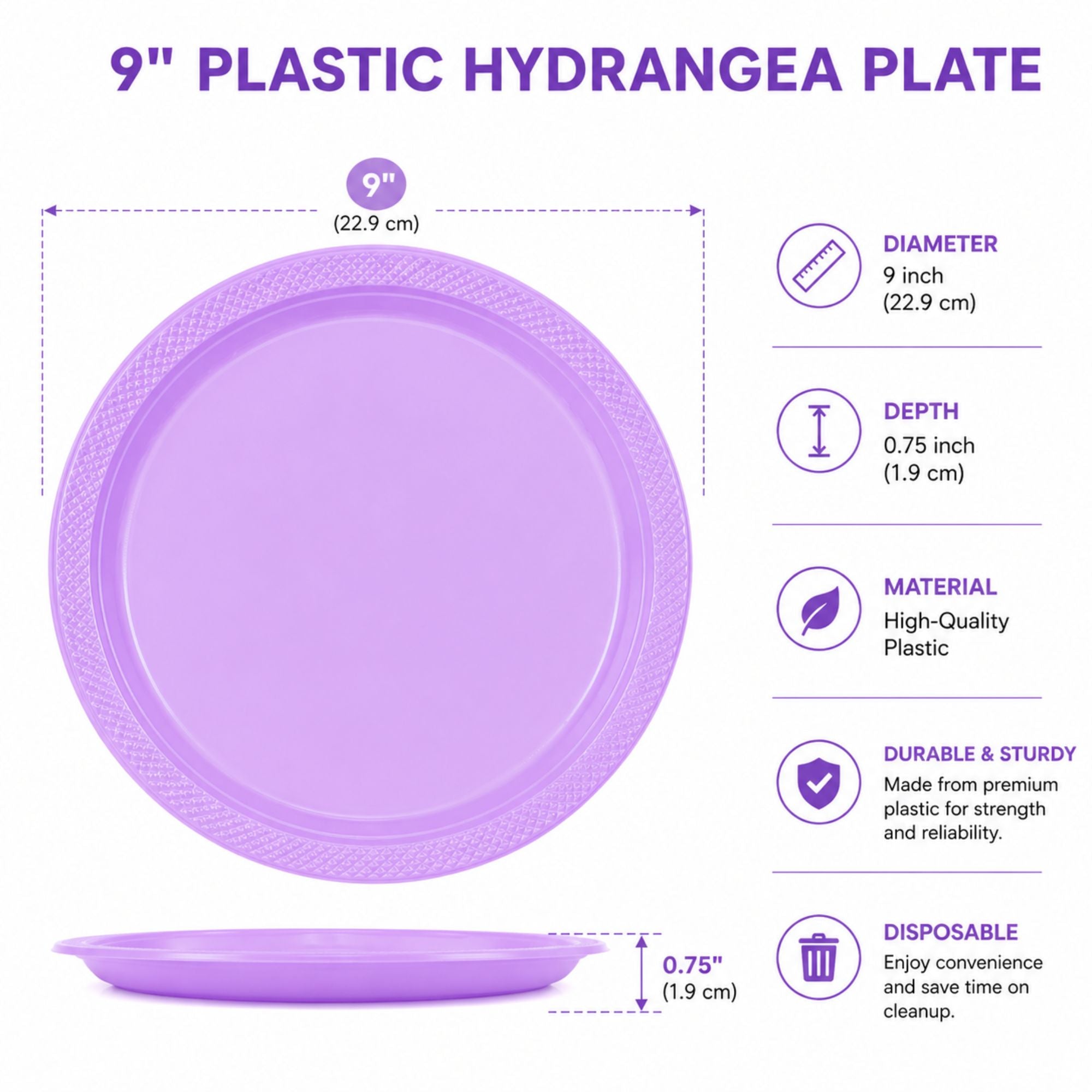 9" Plastic Hydrangea Plastic Plate Disposable Disposable Plates Party Dimensions