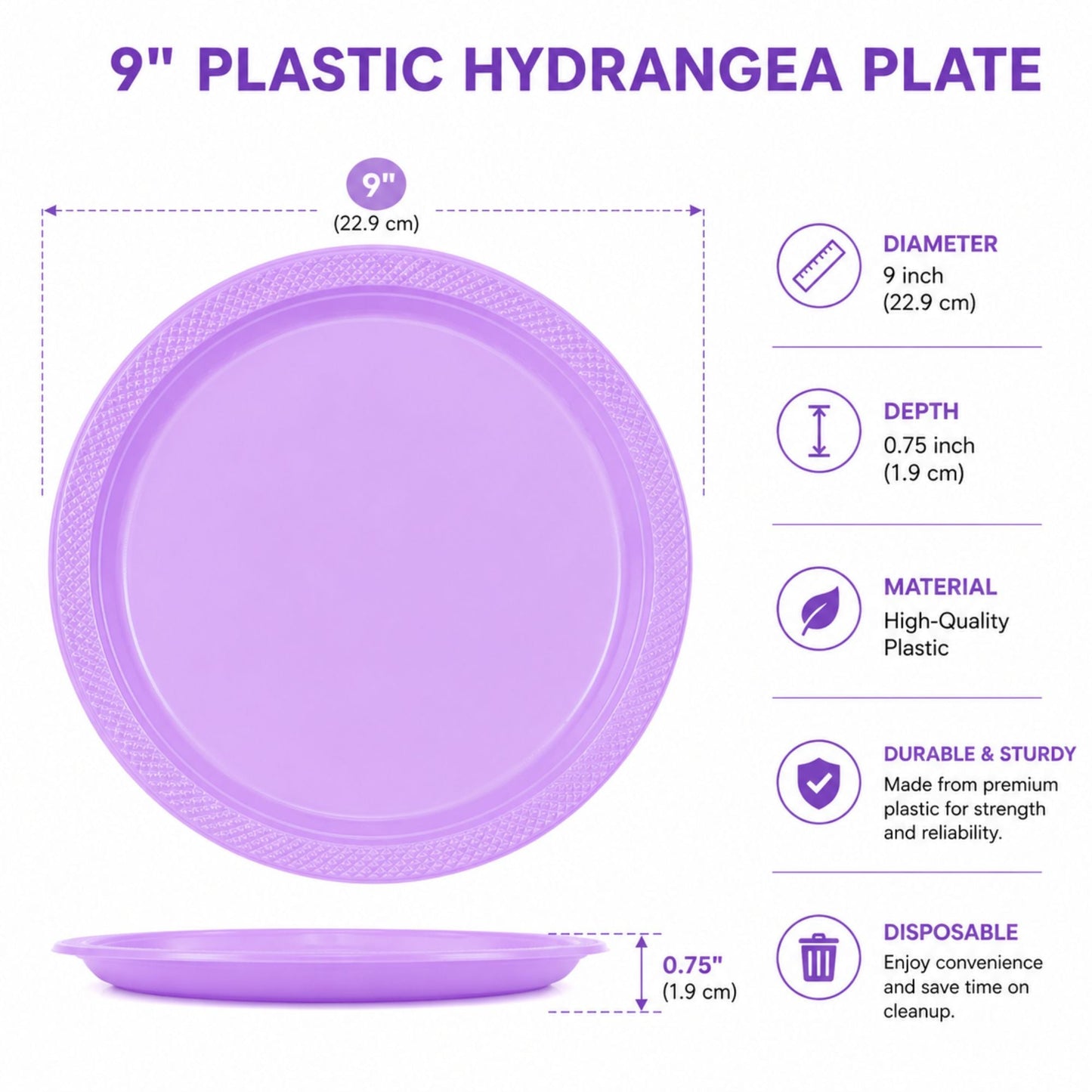 9" Plastic Hydrangea Plastic Plate Disposable Disposable Plates Party Dimensions