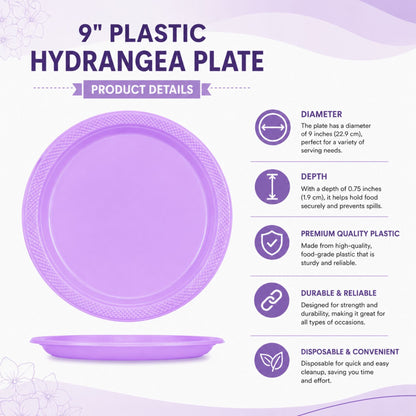 9" Plastic Hydrangea Plastic Plate Disposable Disposable Plates Party Dimensions