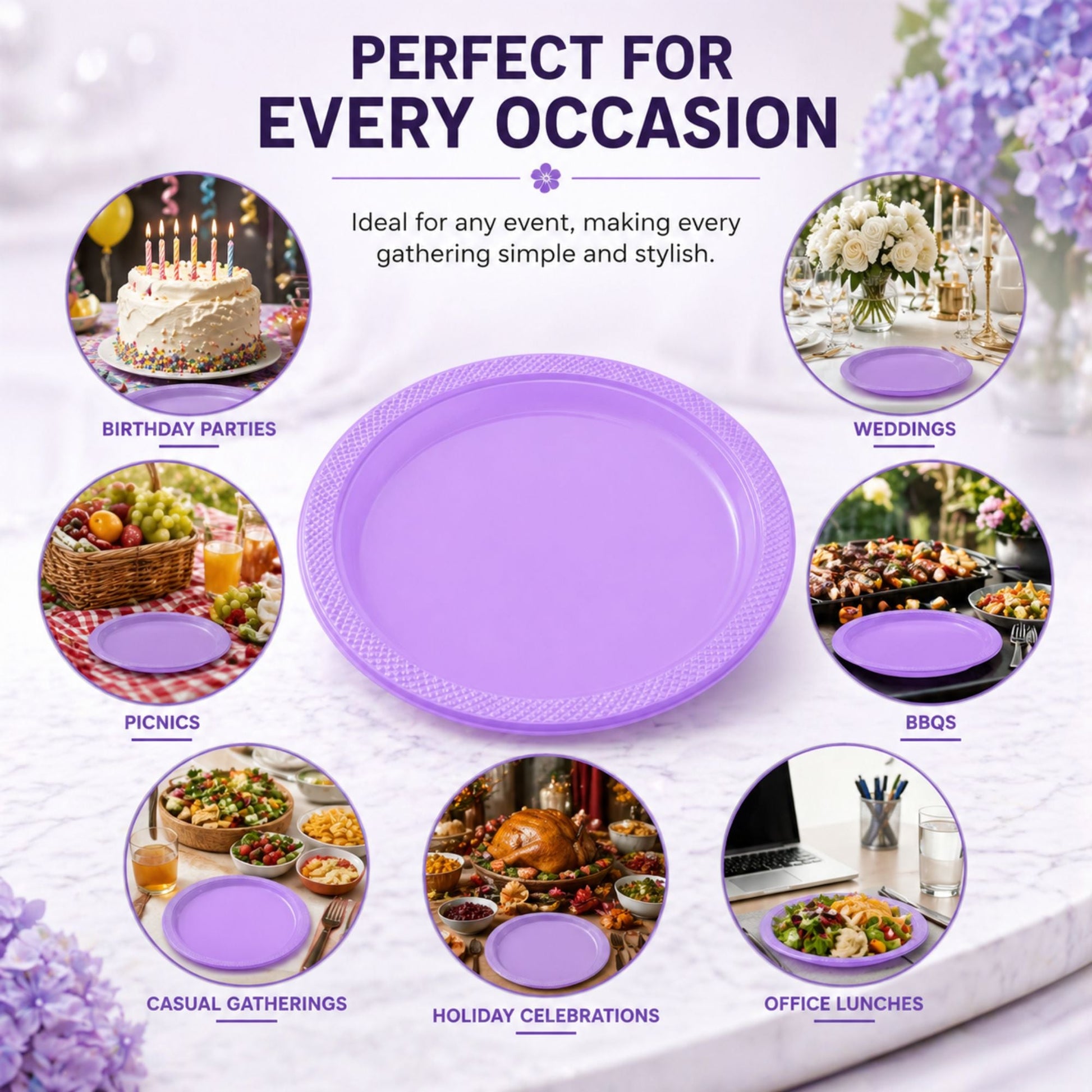 9" Plastic Hydrangea Plastic Plate Disposable Disposable Plates Party Dimensions