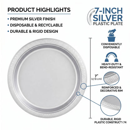 7" Silver Plastic Plate DisposableDurable Disposable Plates Party Dimenions