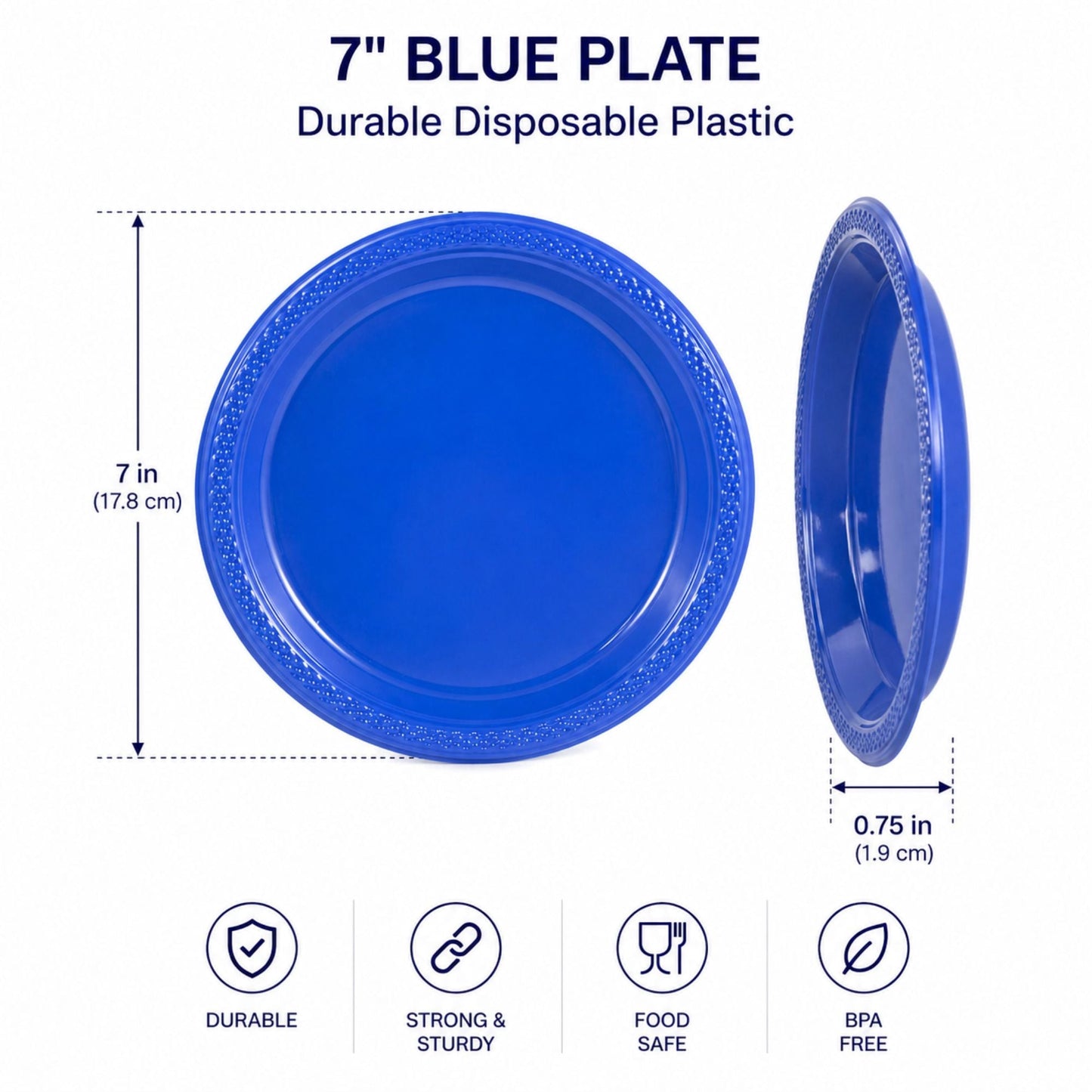 *BUY BULK* 7" Blue Plates Disposable Plastic Disposable Plates Hanna K Signature