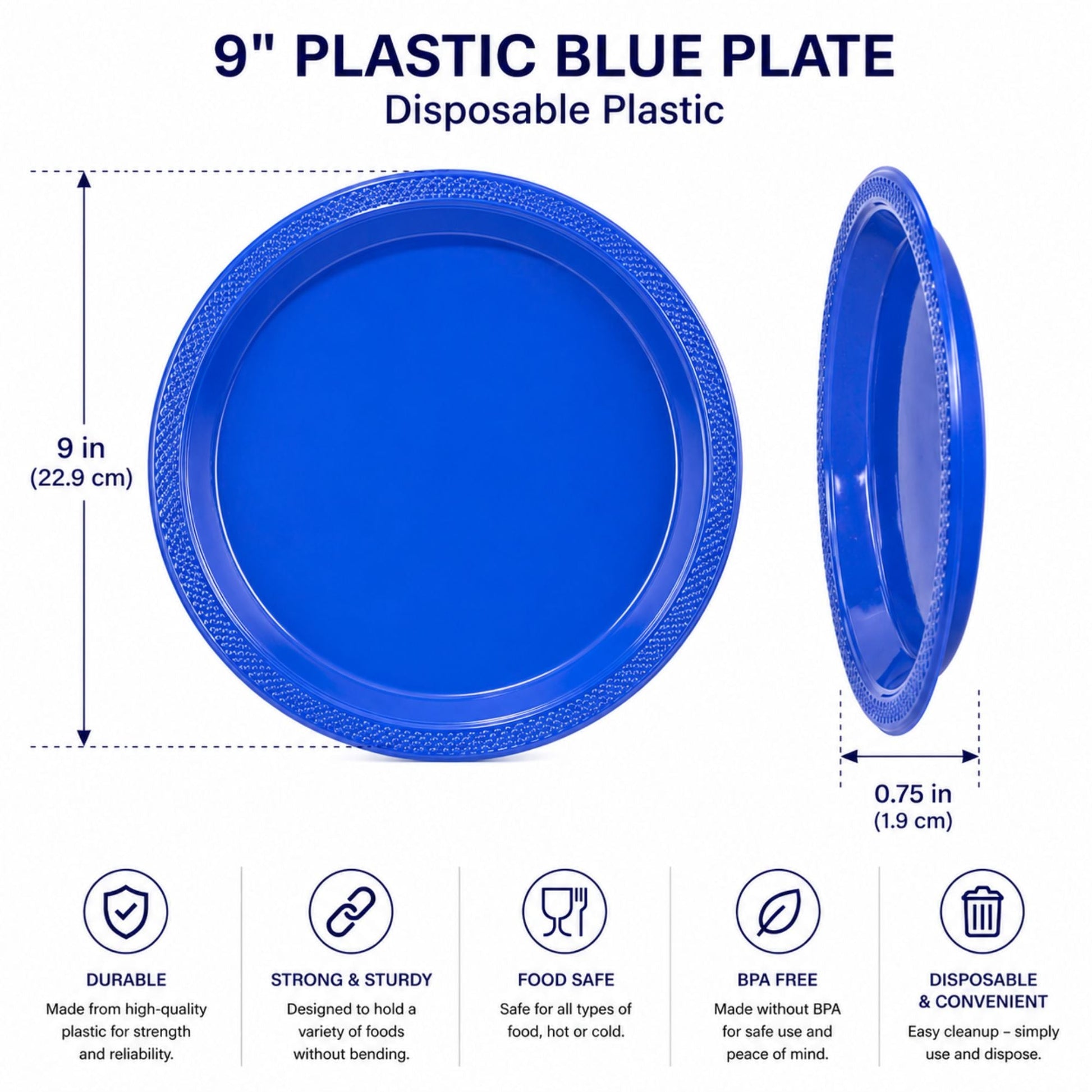 *BUY BULK* 9" Blue Plastic Plates Disposable Plastic Disposable Plates Hanna K Signature