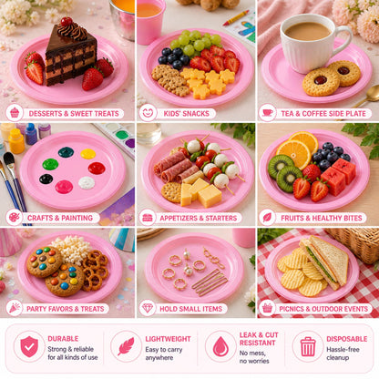 7" Pink Plastic Plate Disposable Durable Disposable Plates Party Dimensions