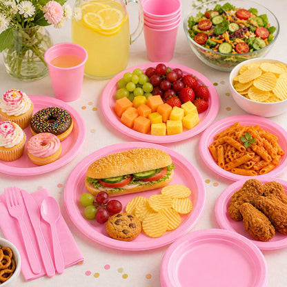 7" Pink Plastic Plate Disposable Durable Disposable Plates Party Dimensions