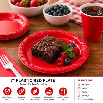7" Plastic Red Plate Disposable Disposable Plates Party Dimensions