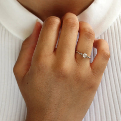 Hand wearing a ring with a white background