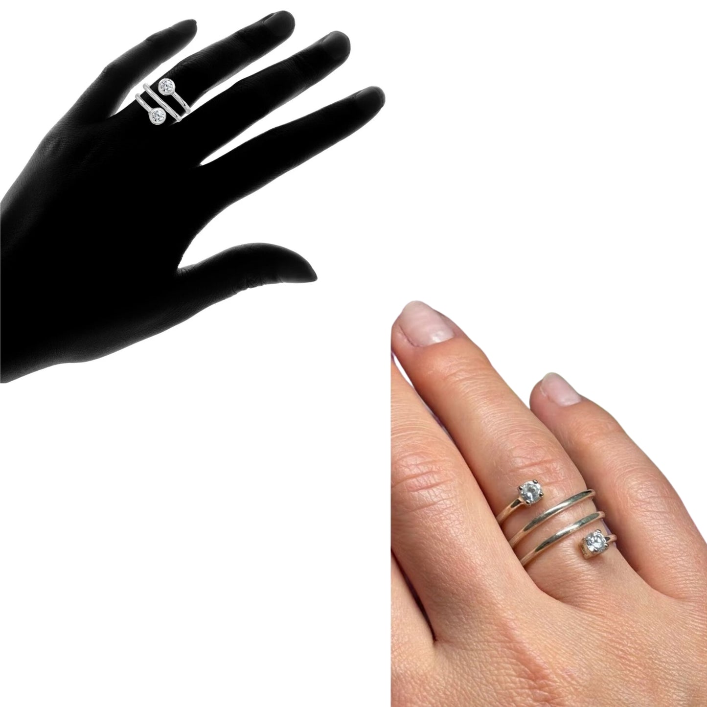 Double Crystal Wrap Ring – US Size 6