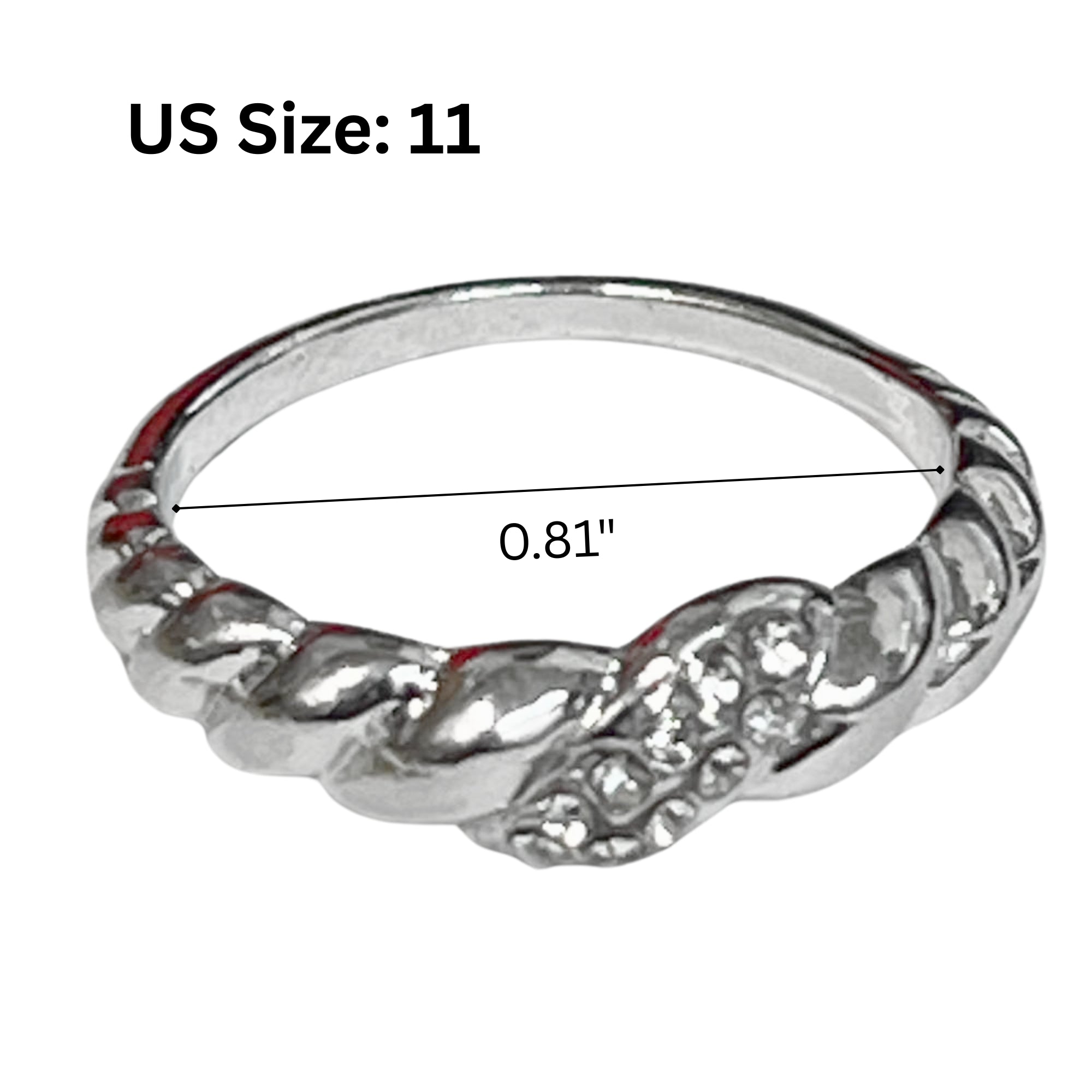 Braided Silver Tone Ring with Accented Detail – US Size 11 Rings product detail image