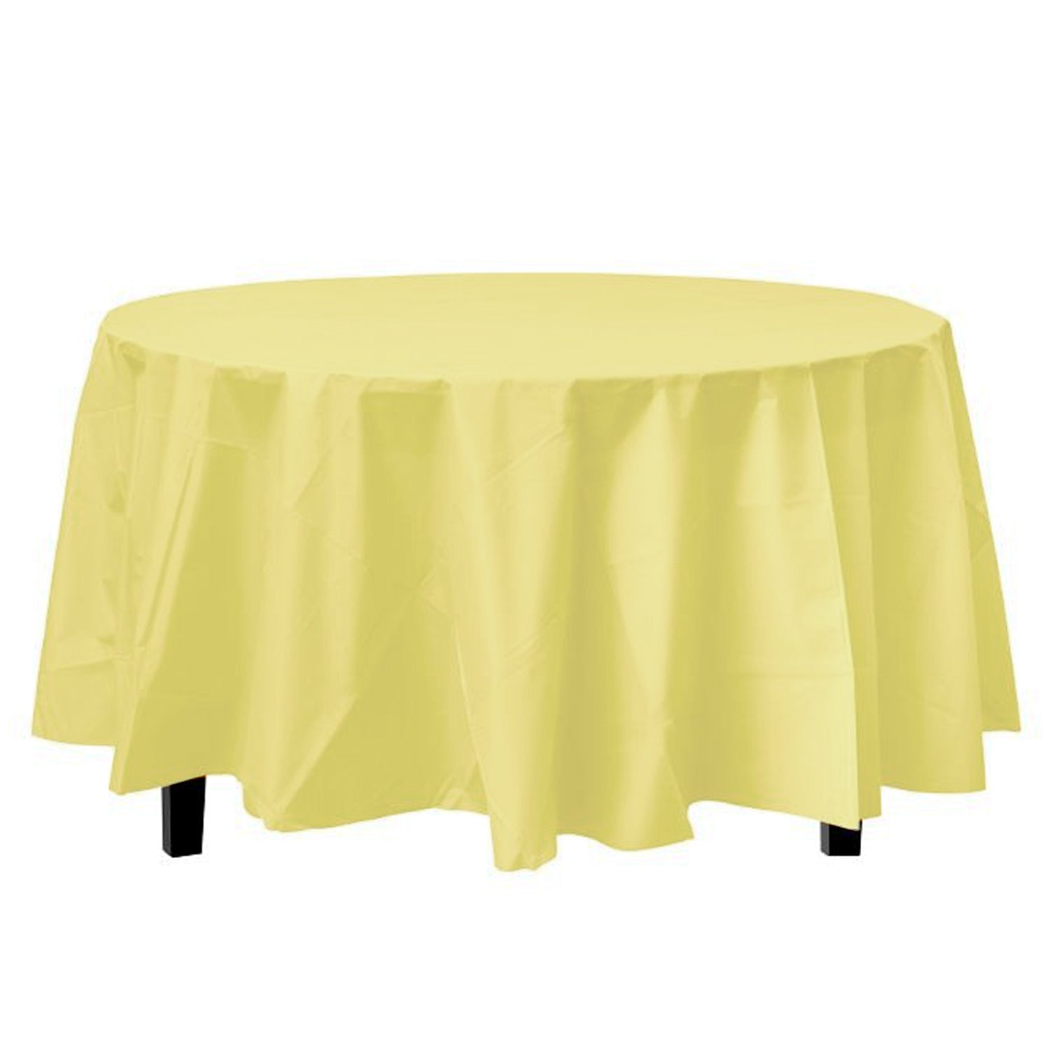 84'' Yellow Round TableCloth Plastic Disposable Tablecovers Tablecloths Round size and feature image