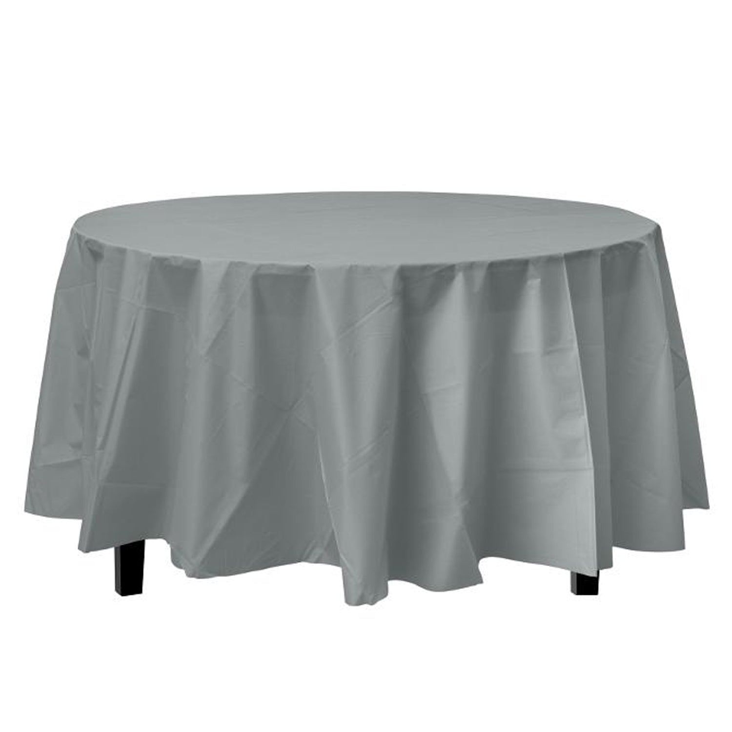 84'' Silver Round TableCloth Plastic Disposable Tablecovers Tablecloths Round product detail image
