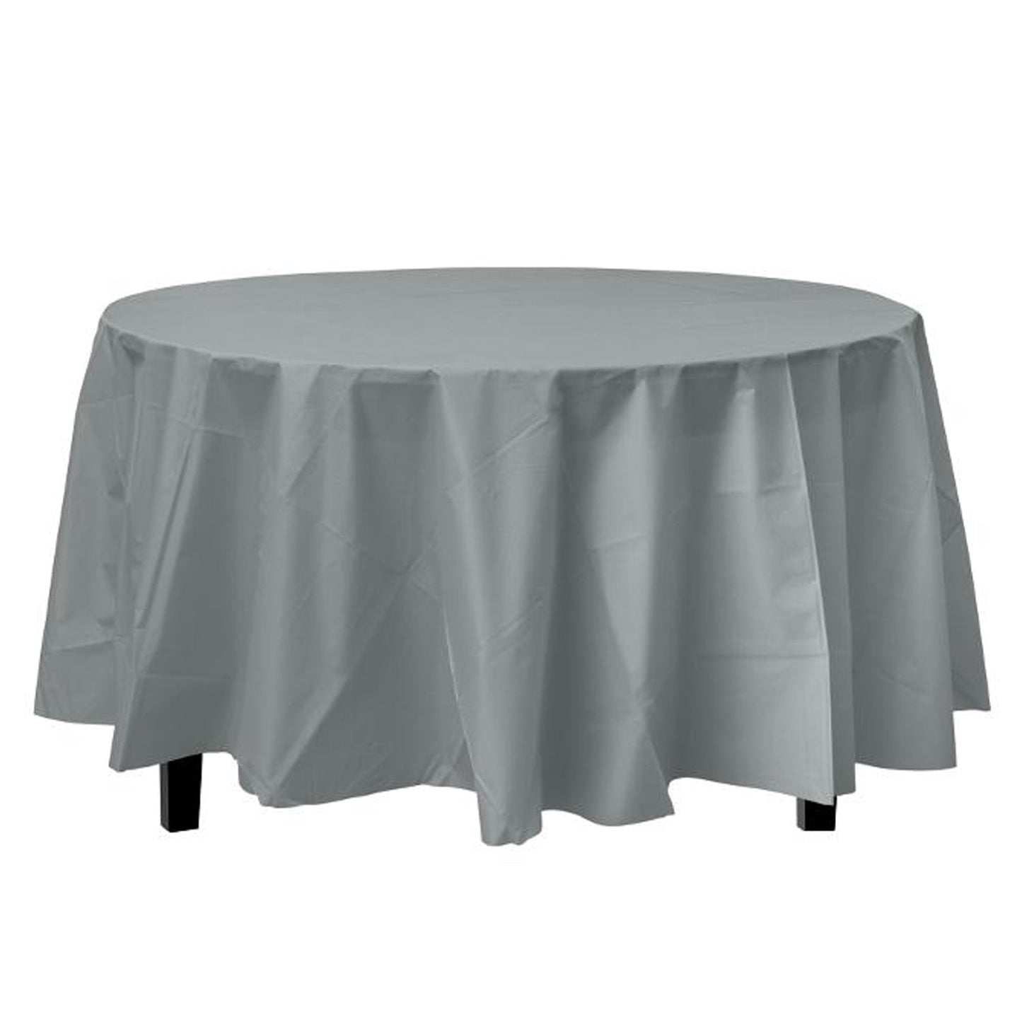 84'' Silver Round TableCloth Plastic Disposable Tablecovers Tablecloths Round product detail image
