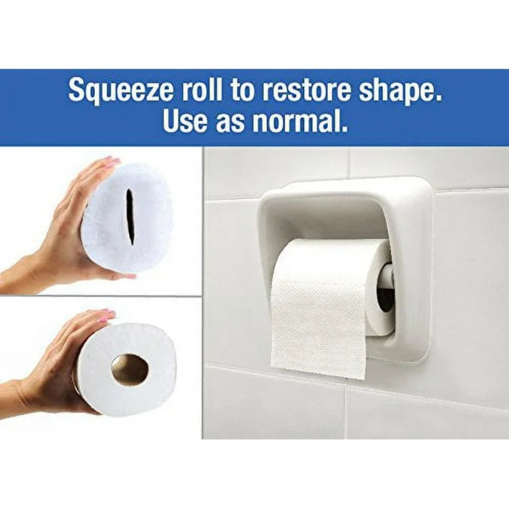 Roll of toilet paper with instructions on how to restore its shape.