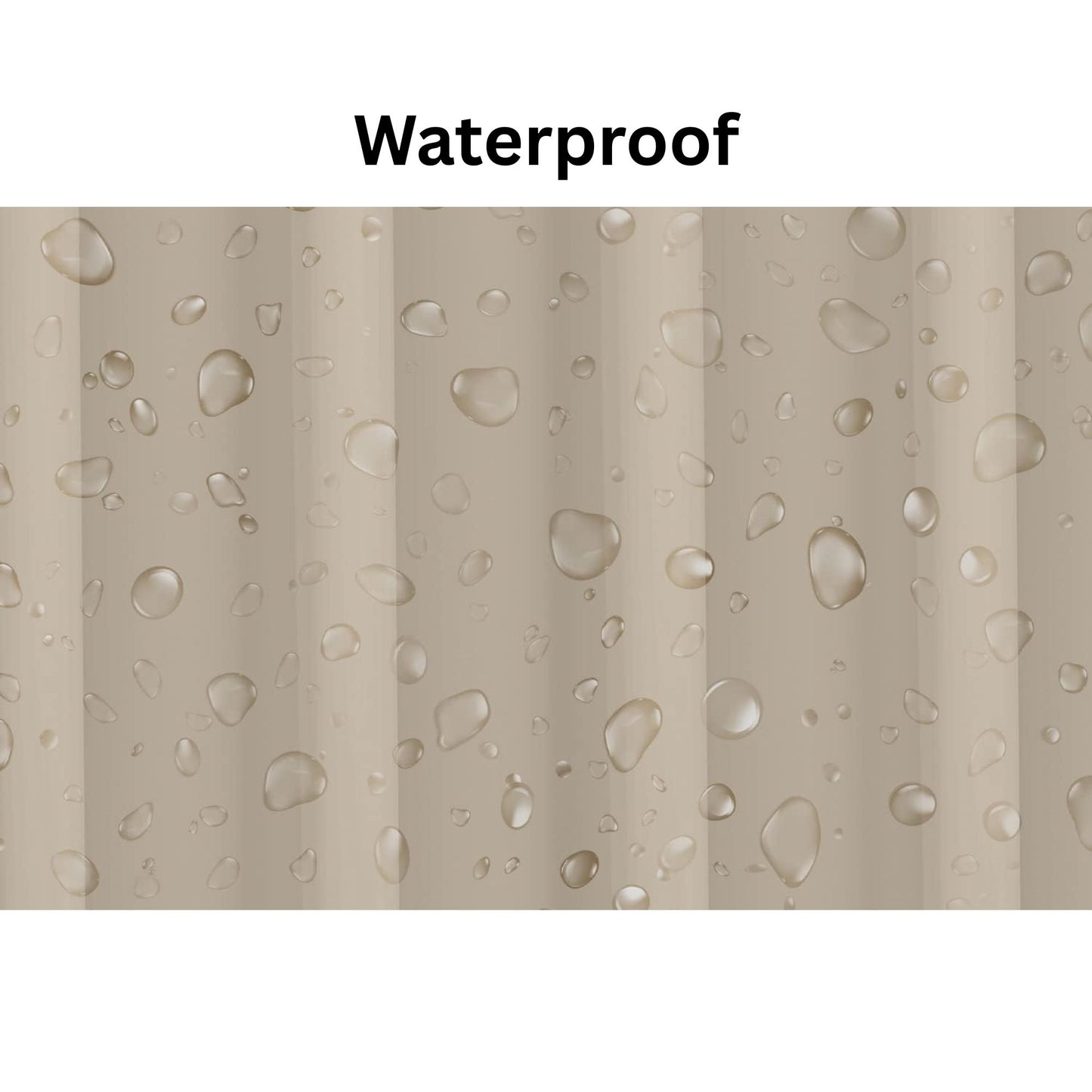 Text 'Waterproof' above a surface with water droplets.