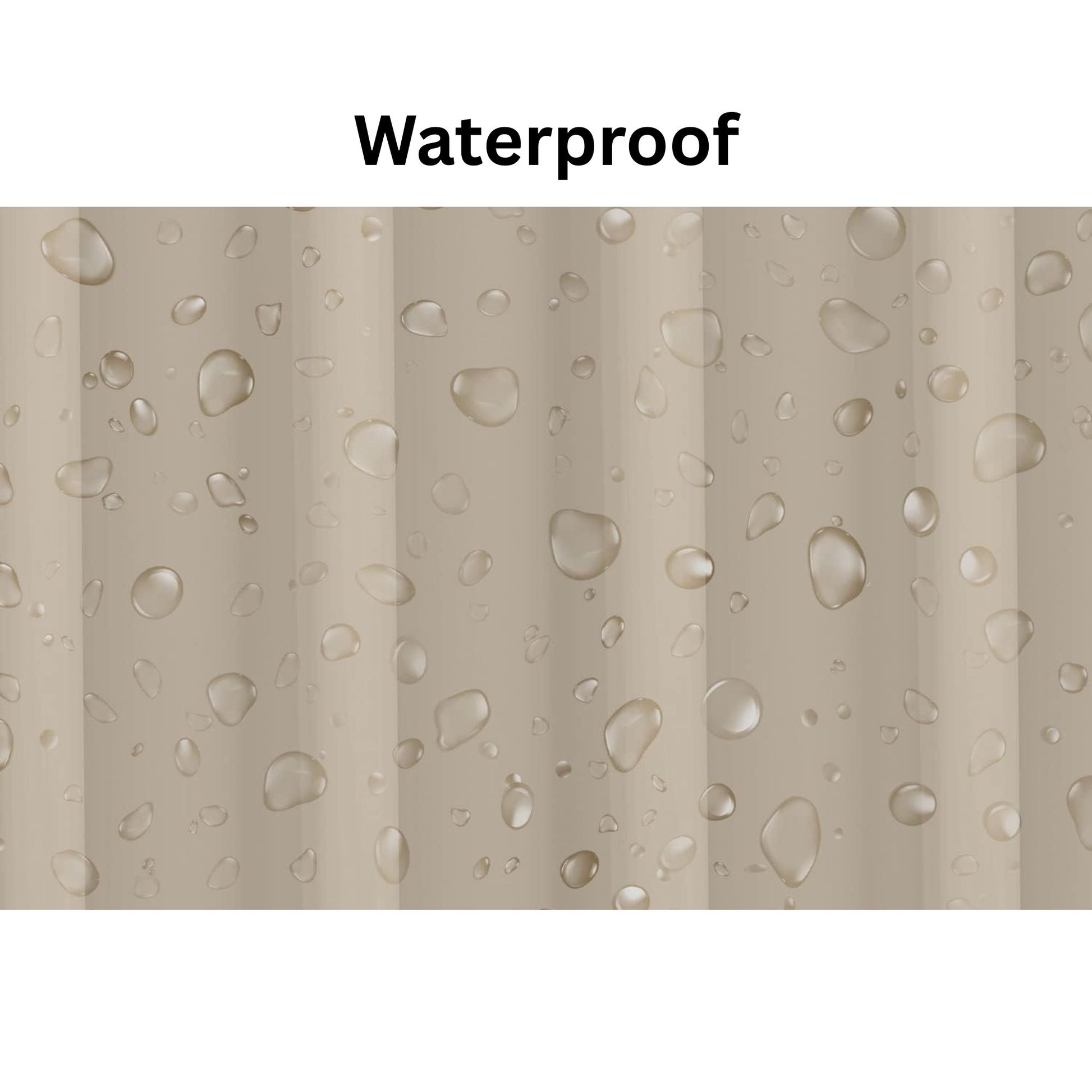 Text 'Waterproof' above a surface with water droplets.
