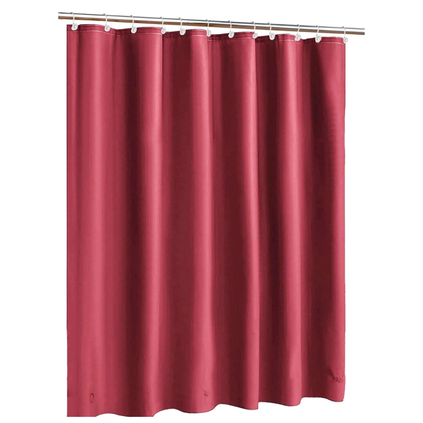 Red shower curtain on a white background