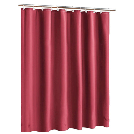 Red shower curtain on a white background