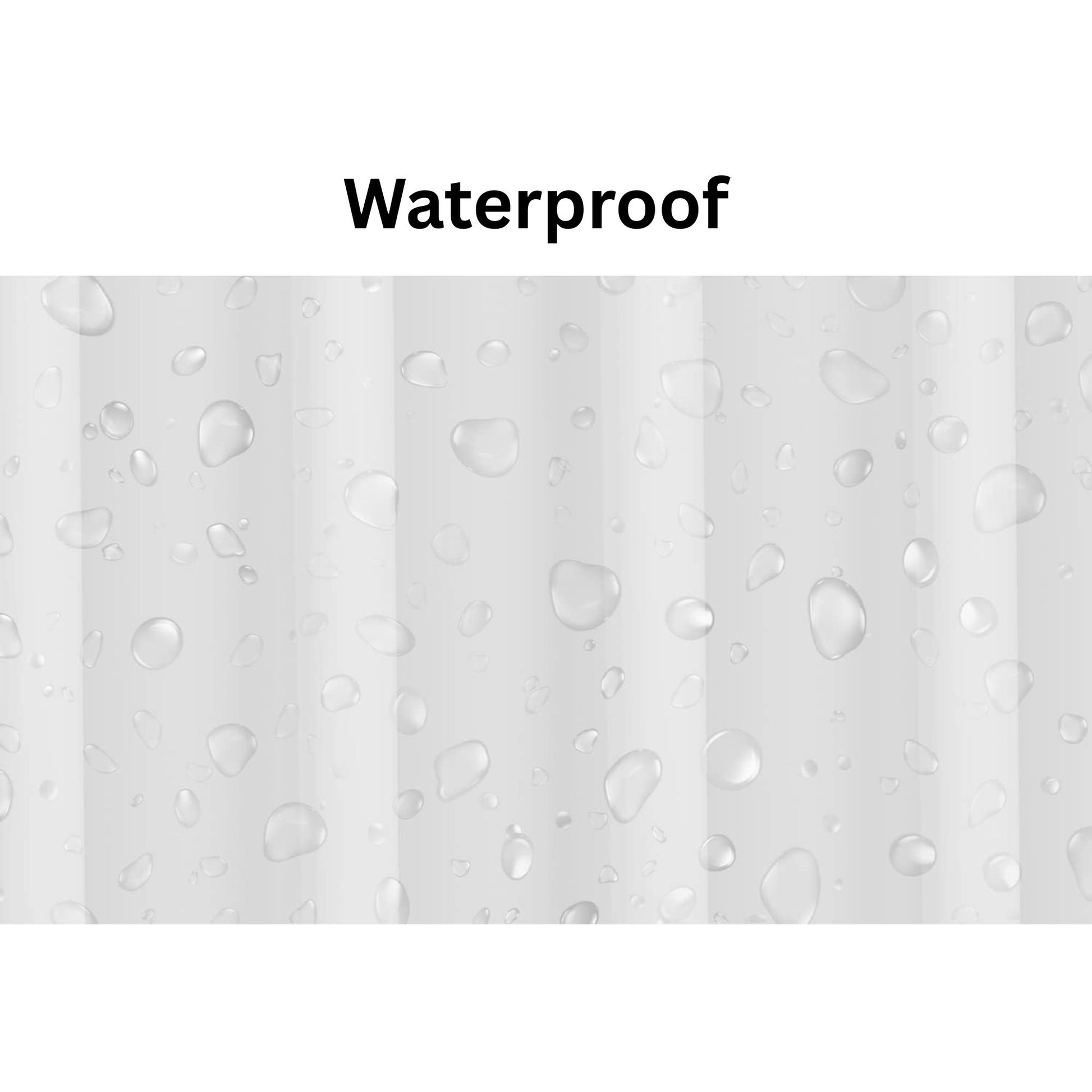 Text 'Waterproof' on a background with water droplets.