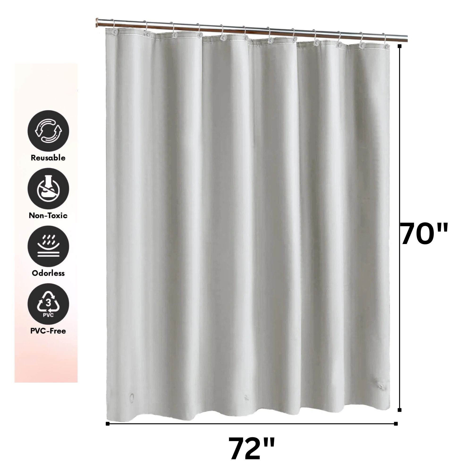 70" x 72" Heavy Duty Waterproof PVC Shower Curtain Liner with 12 Metal Grommets – Gray Shower Curtains product detail image