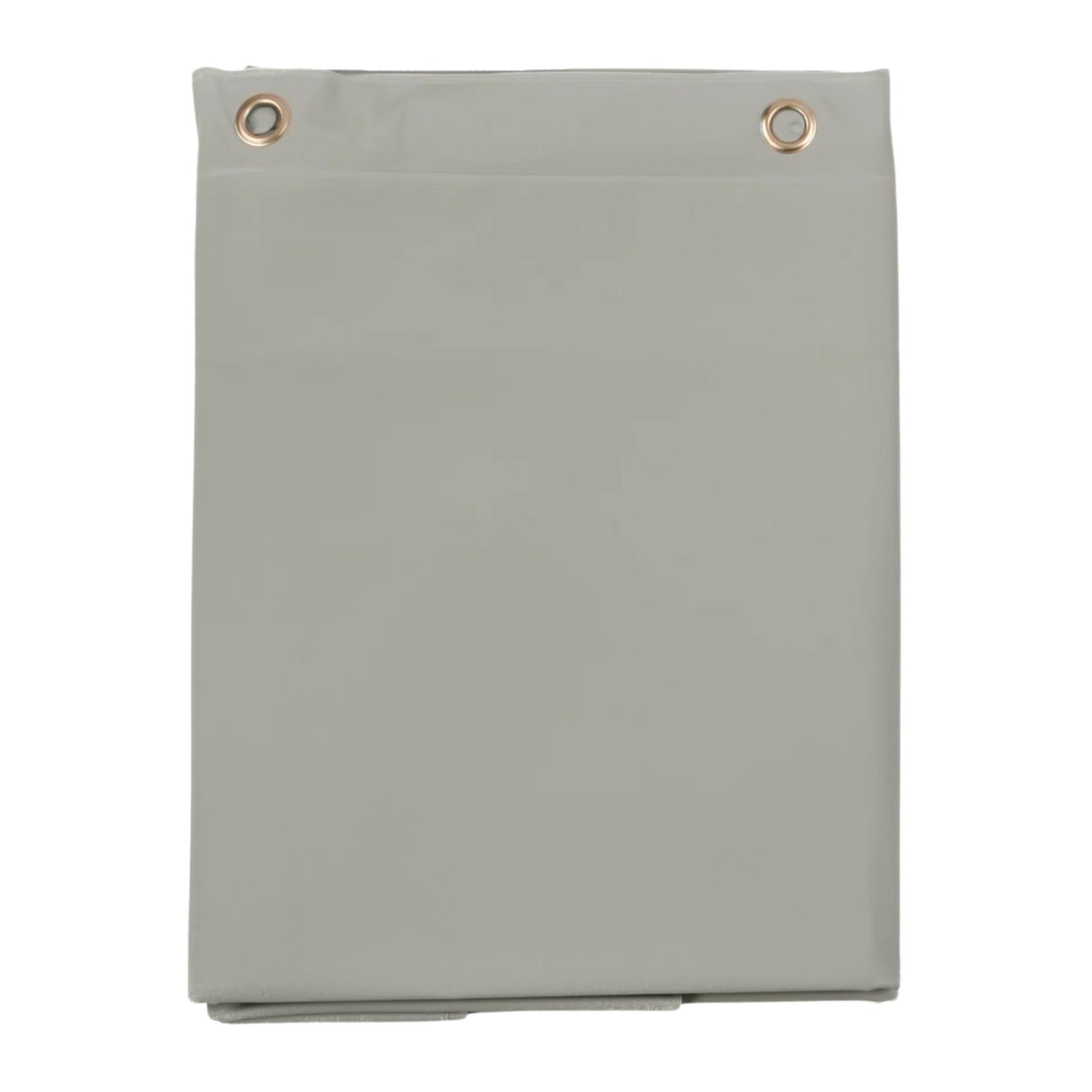 Folded gray fabric with grommets on a white background