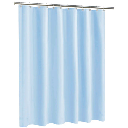 Light blue shower curtain on a white background