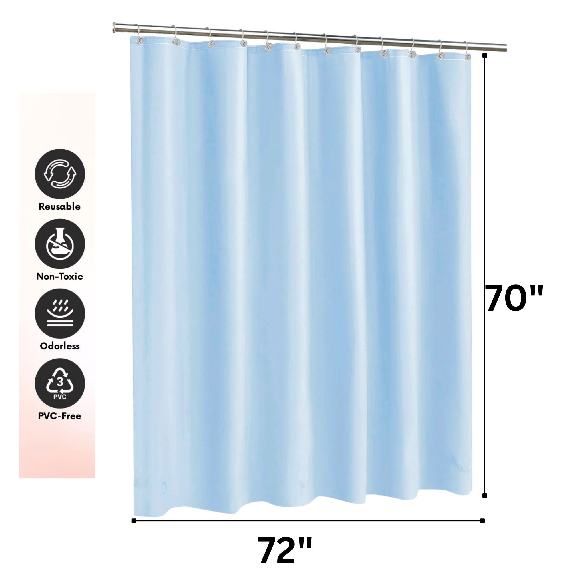 70" x 72" Heavy Duty Waterproof PVC Shower Curtain Liner with 12 Metal Grommets – Pale Blue Shower Curtains product detail