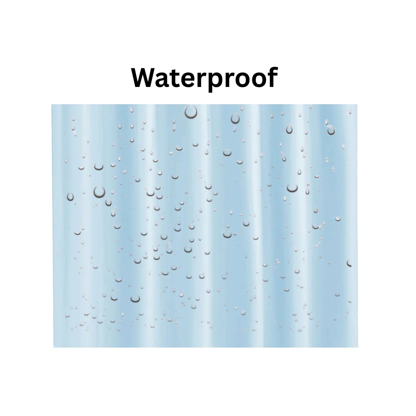 Text 'Waterproof' with water droplets on a blue background