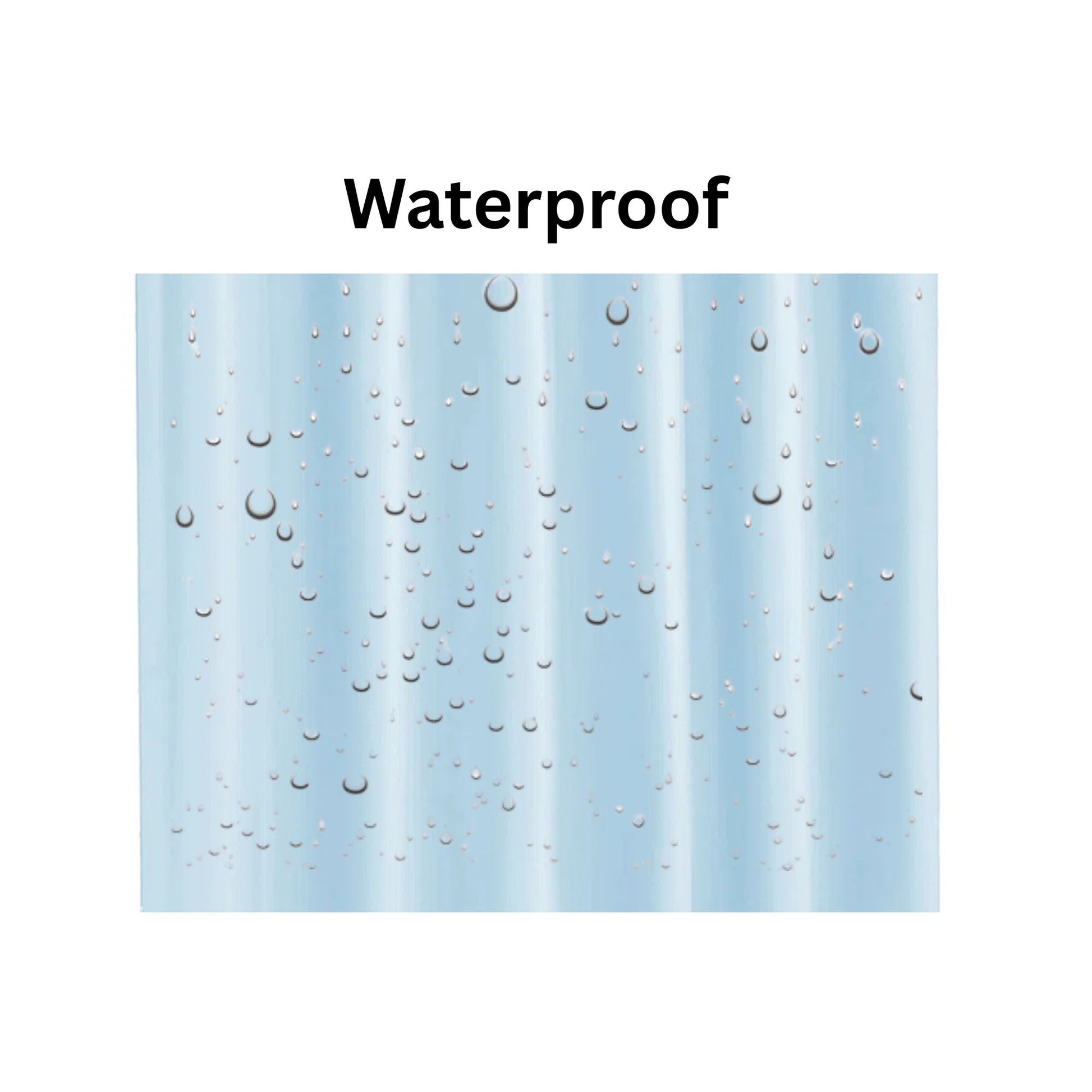 Text 'Waterproof' with water droplets on a blue background
