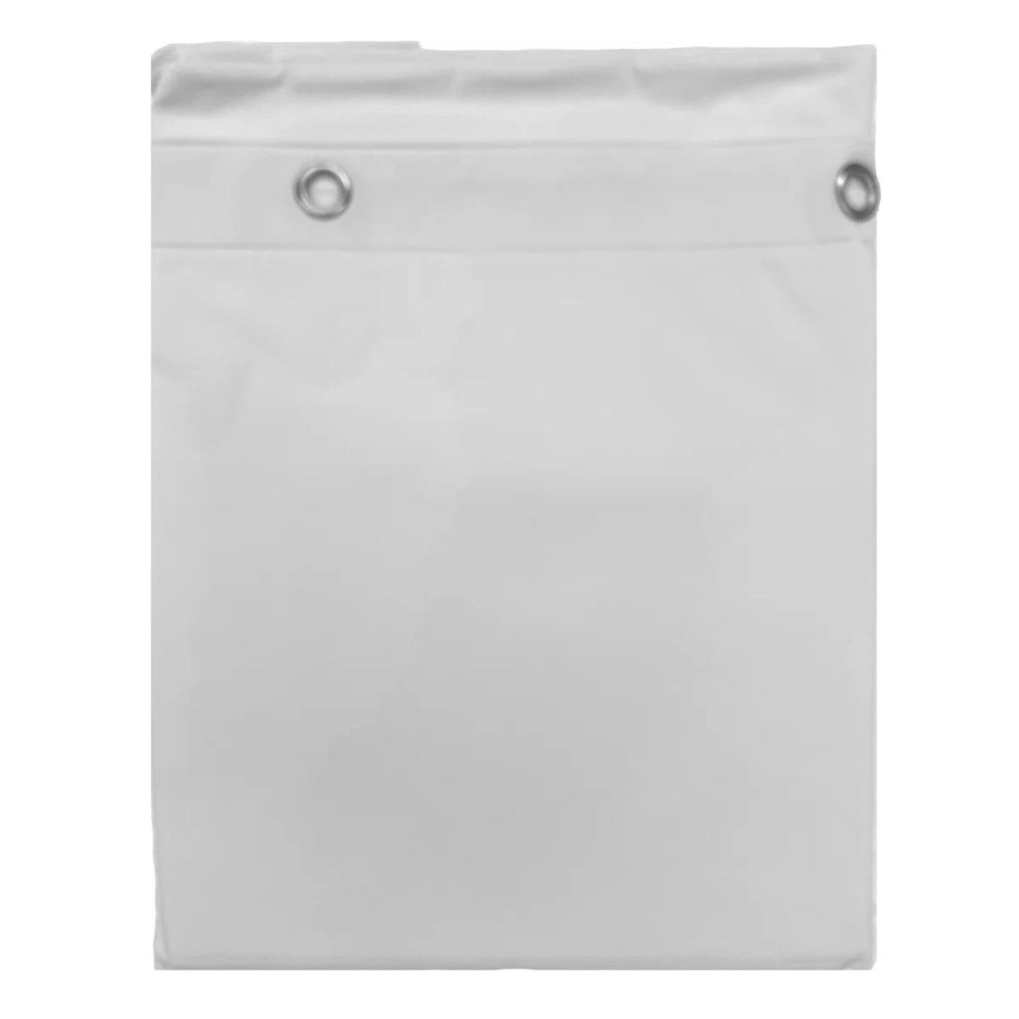 White curtain with silver rings on a white background