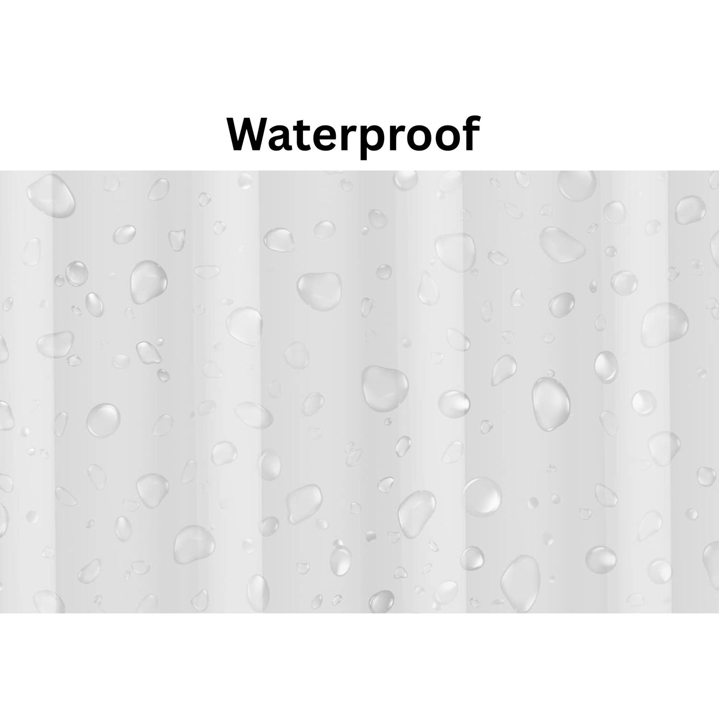 Text 'Waterproof' on a background with water droplets.
