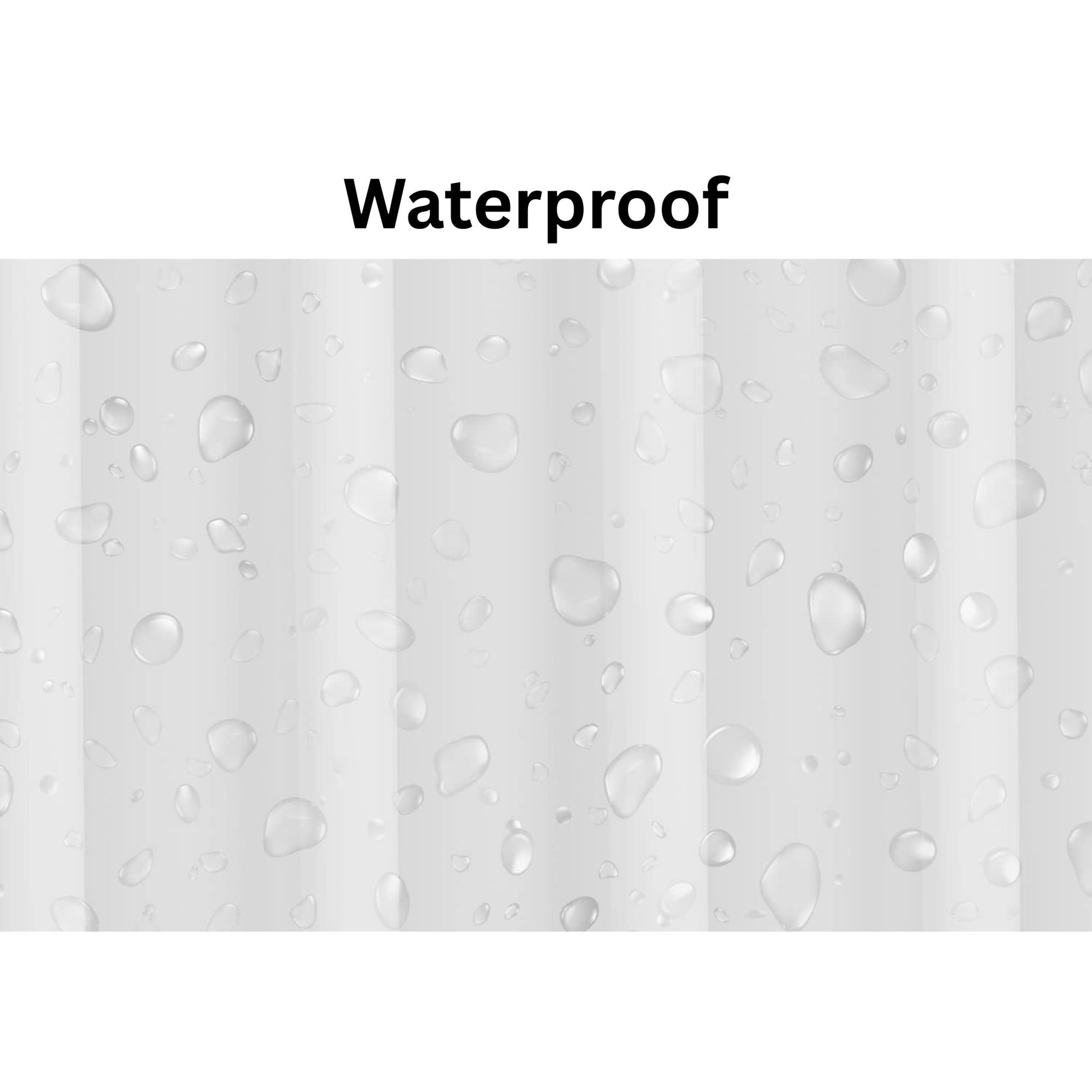 Text 'Waterproof' on a background with water droplets.