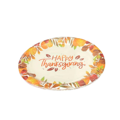 Happy Thanksgiving” Fall-Themed 7" Disposable Paper Desserts/Appetizer Plates-8CT