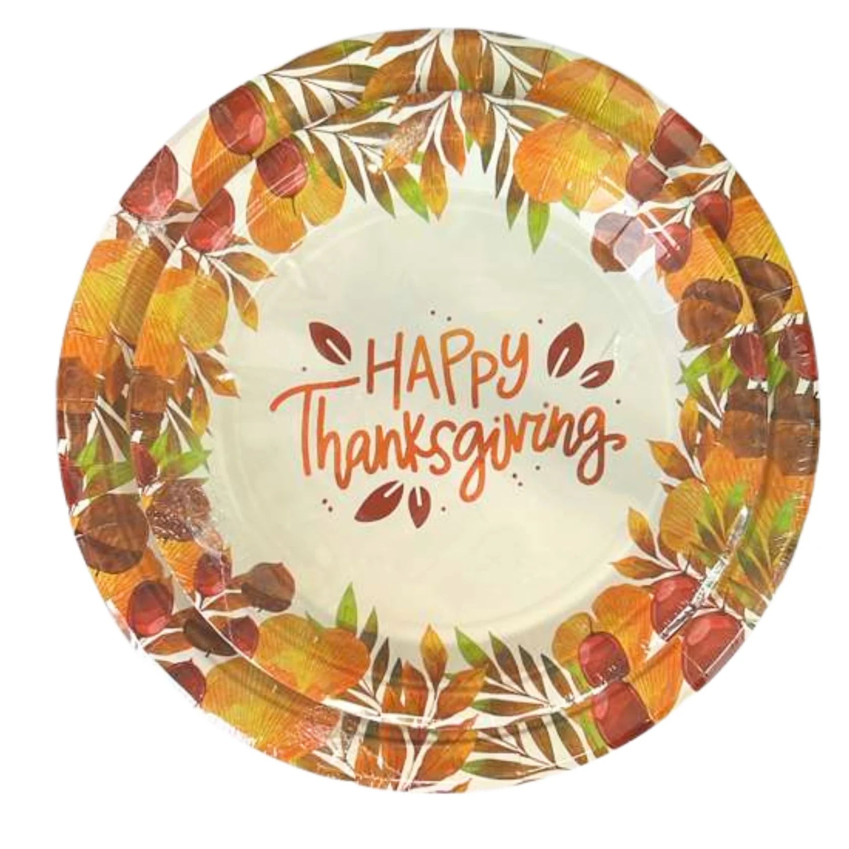 Happy Thanksgiving” Fall Themed 7" Paper Desserts Plates 8 Pack Kitchen Catalog,Paper Plates size and feature image
