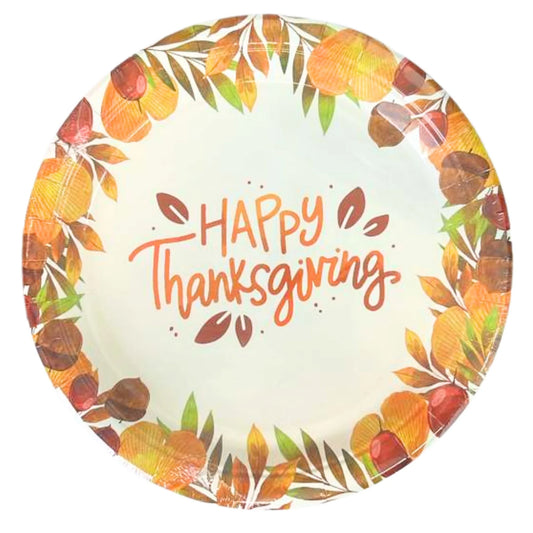 Happy Thanksgiving” Fall-Themed 9" Disposable Paper Plates-8CT