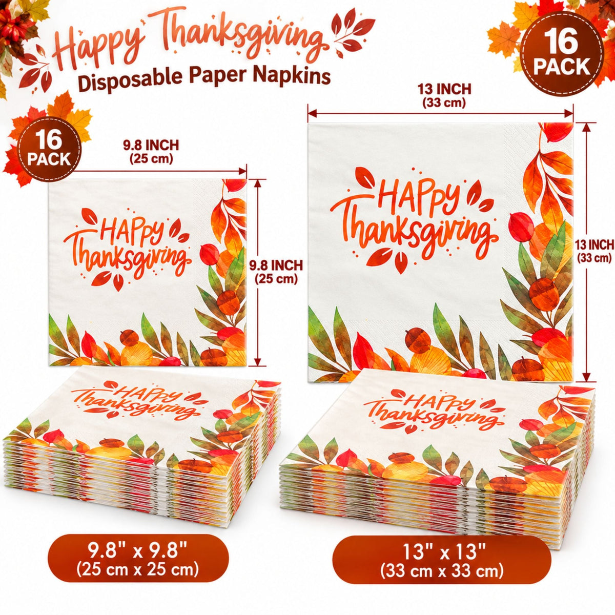Thanksgiving Beverage Paper Napkins-16 Pack
