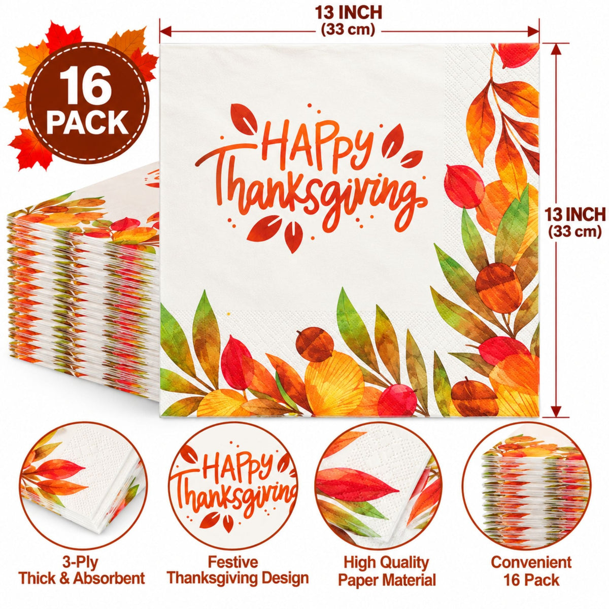 Thanksgiving Lunch Paper Napkins-16 Pack