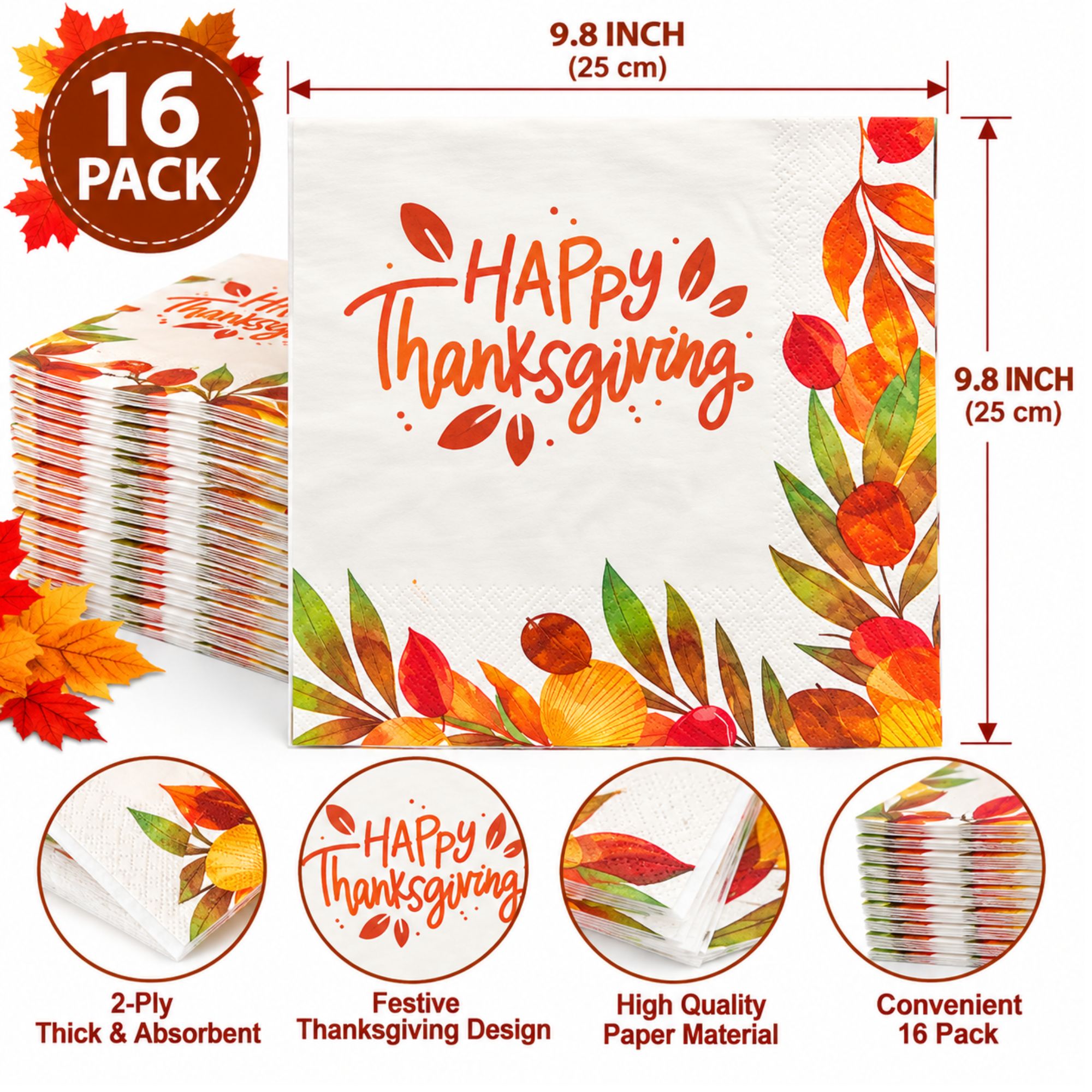 Thanksgiving Beverage Paper Napkins-16 Pack