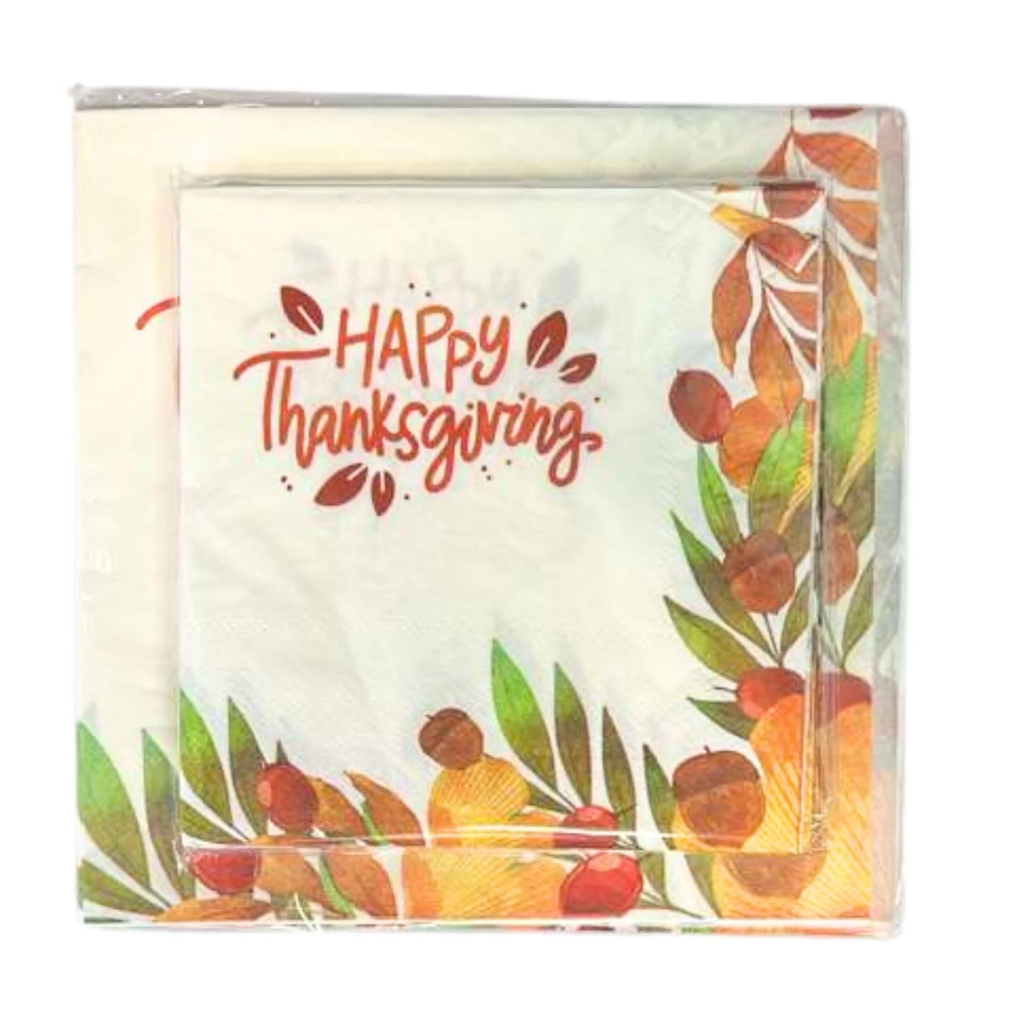 Greeting card with 'Happy Thanksgiving' text and autumn-themed design on a white background