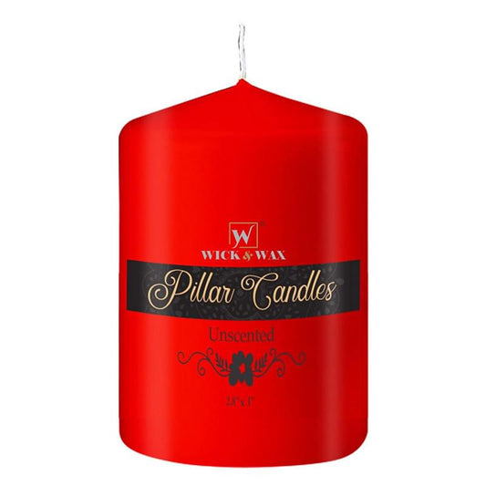 3"x3" Unscented Red Pillar Candle Candles WICK & WAX