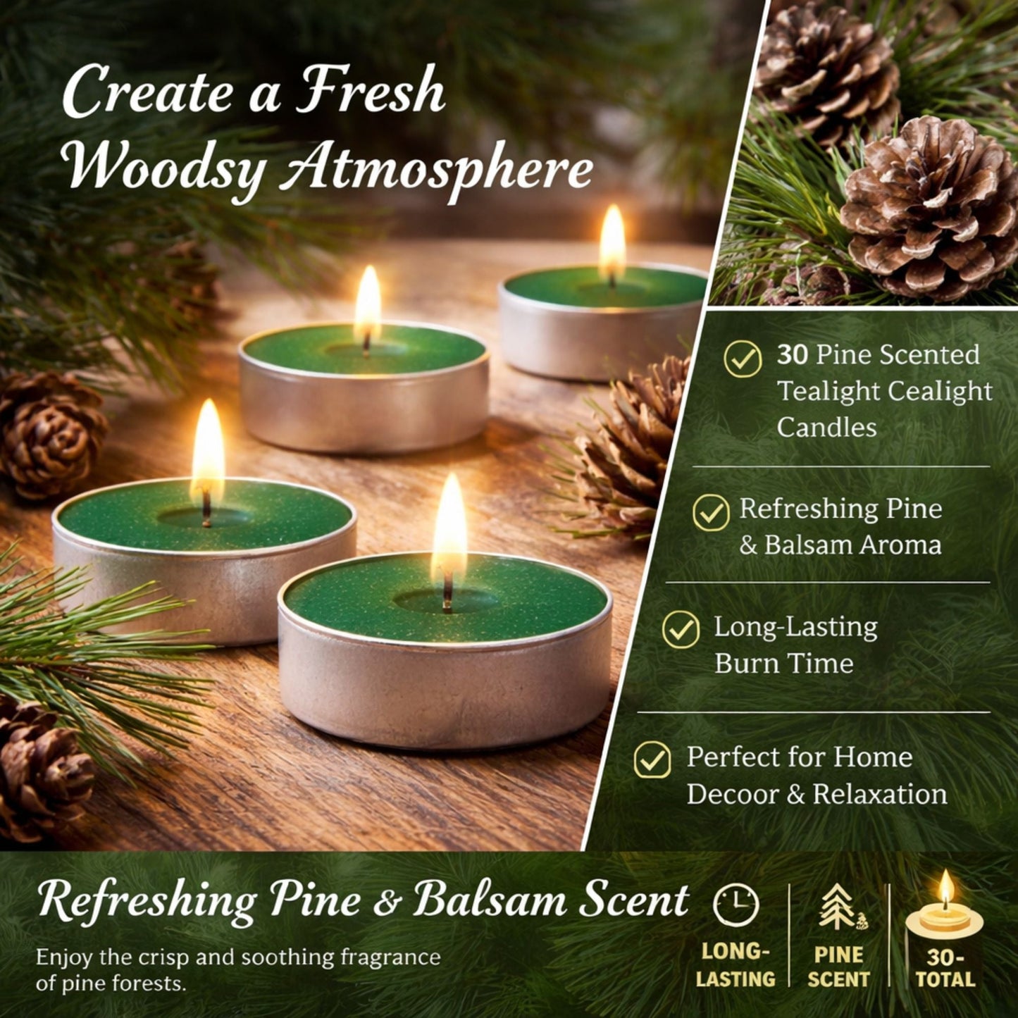 Tealight Pine Scented Candles (30 C0 Count) candle candles product detail image