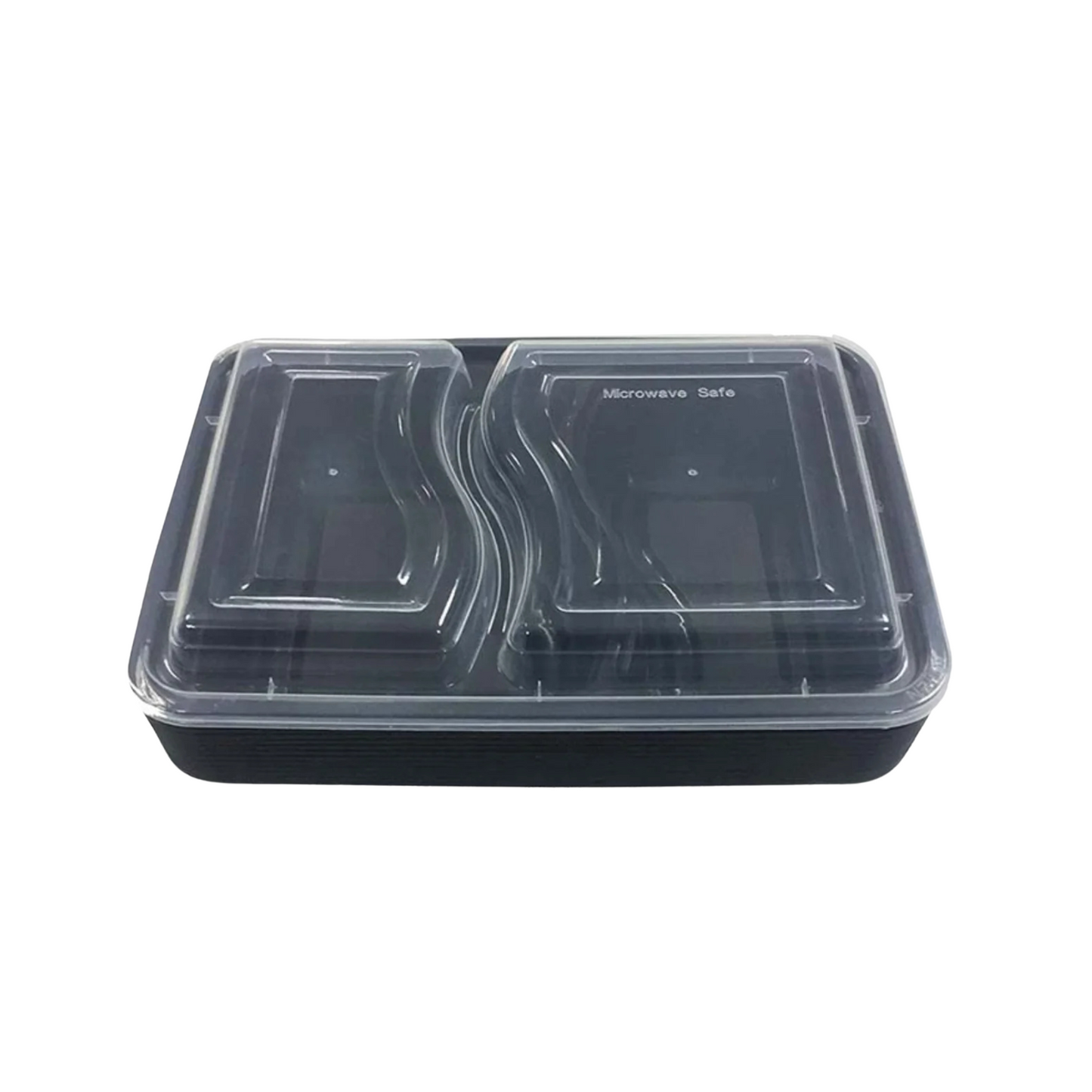99¢-30oz Black Rectangular 2 Section MealPrep Containers With Clear Lids:2CT