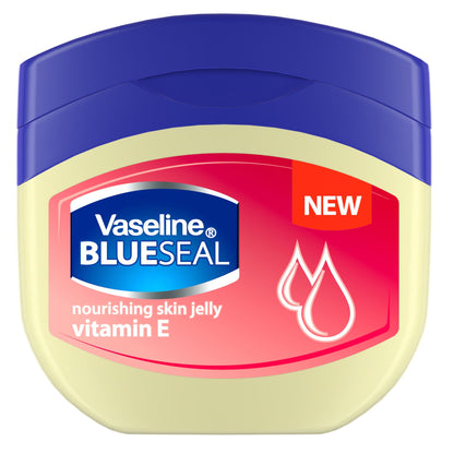 Vaseline Blue Seal nourishing skin jelly with vitamin E on a white background