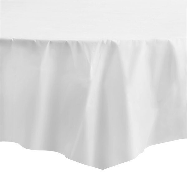 84'' White Round TableCloth Plastic Disposable Tablecovers Tablecloths Round size and feature image