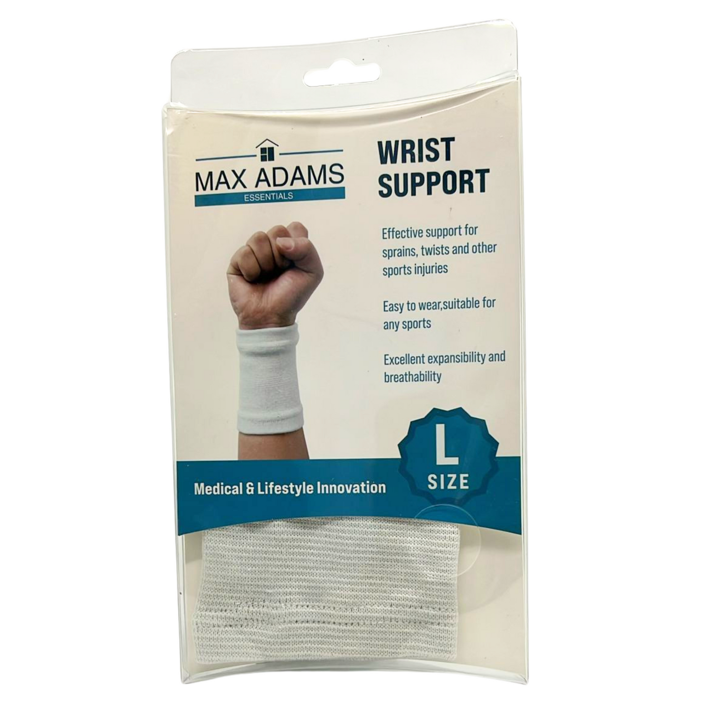 99¢ Max Adams Essentials Stretchable Wrist Support – White – Comfortable Compression Brace:1CT
